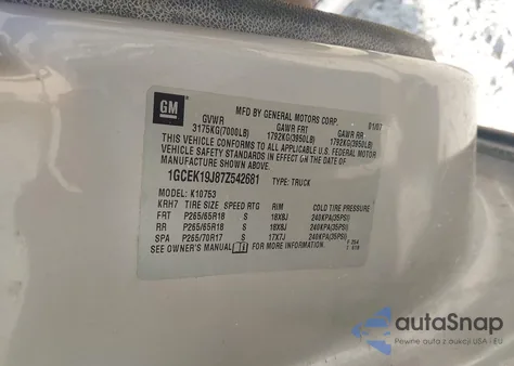 2007 Chevrolet Silverado 1500 Lt1 z USA, uszkodzony, nr VIN 1GCEK19J87Z542681